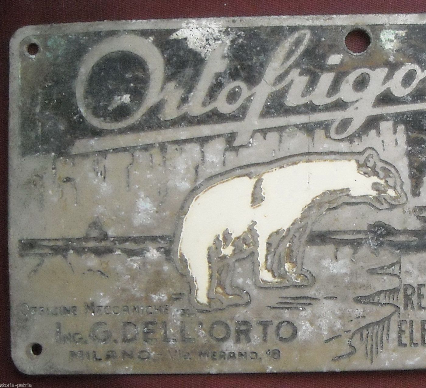 Targa Pubblicitaria Ortofrigor Officine Meccaniche Dell'Orto Milano Con Orso Bianco
