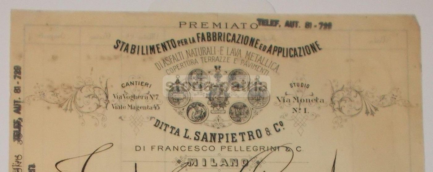 Carta Intestata Ditta Sanpietro Pellegrini, Milano, Asfalti, 1926