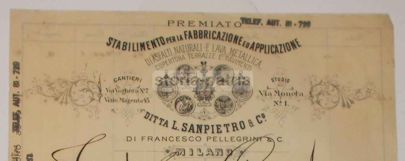 Carta Intestata Ditta Sanpietro Pellegrini, Milano, Asfalti, 1926