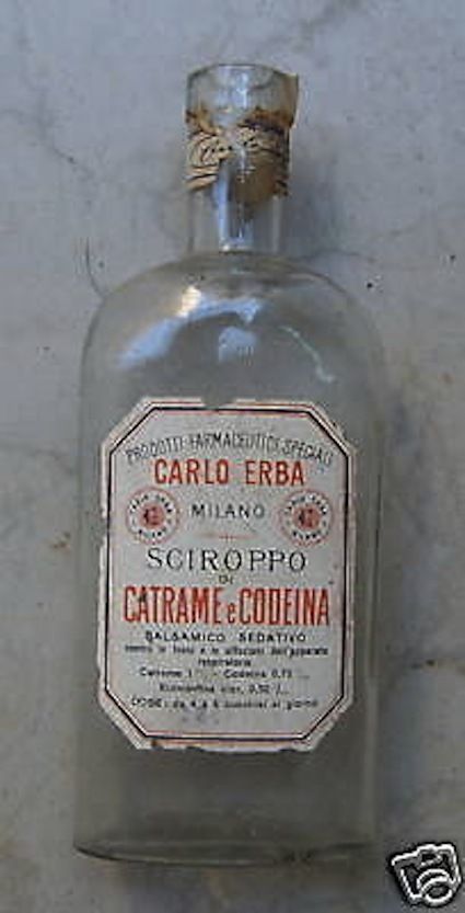 Bottiglia Antica Carlo Erba Sciroppo Catrame Codeina Milano 1900