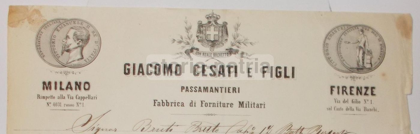 Carta Intestata Cesati Forniture Militari Milano Firenze 1865