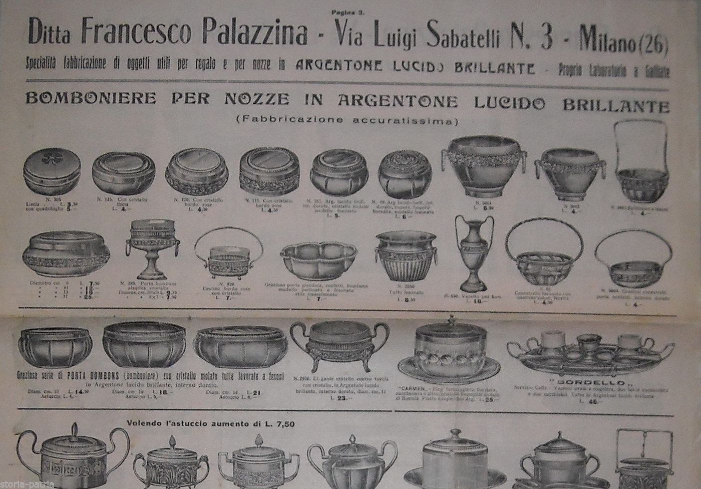 Catalogo Argenteria Francesco Palazzina, Milano Galliate, Anni '20 '30