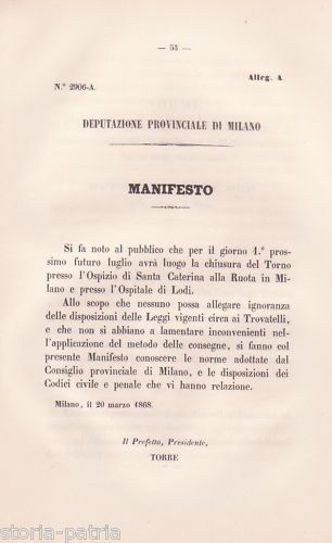 Relazione Esposti Lombardia 1868 Giulini Brefotrofio Milano Lodi