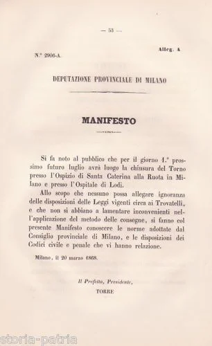 Relazione Esposti Lombardia 1868 Giulini Brefotrofio Milano Lodi