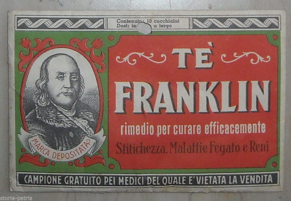 Busta Pubblicitaria Tè Franklin, Farmacia Manzoni Milano, Anni '30