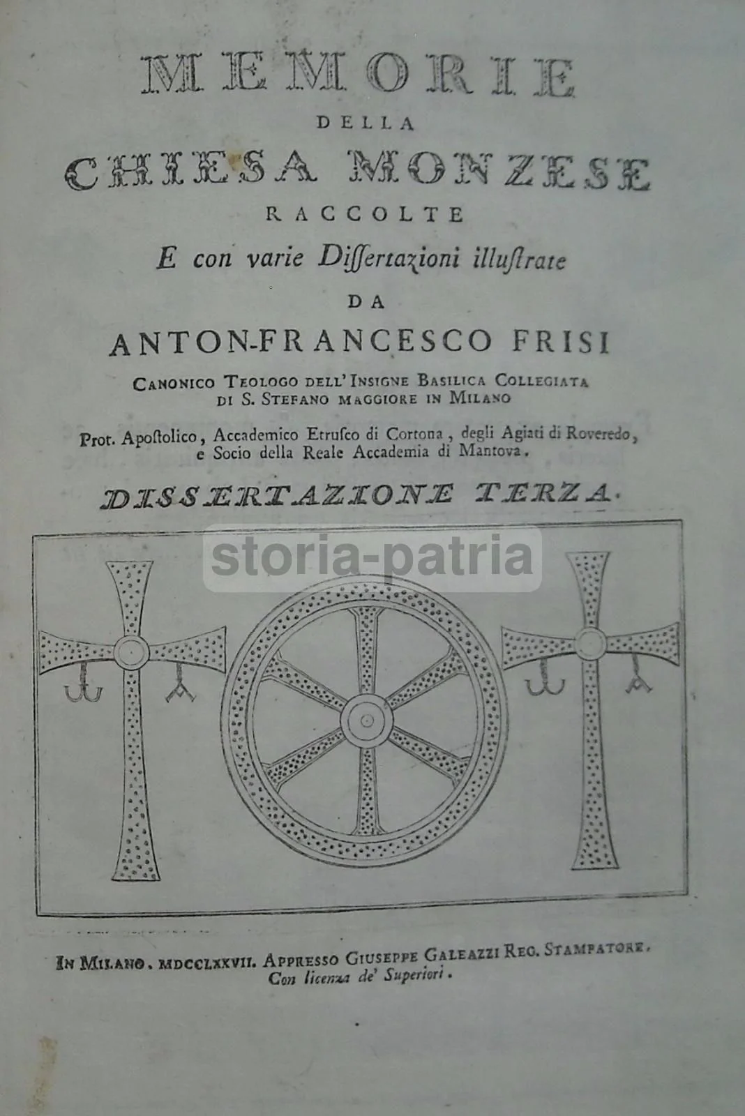 Memorie della Chiesa Monzese, Antonio Francesco Frisi, 1774 1777