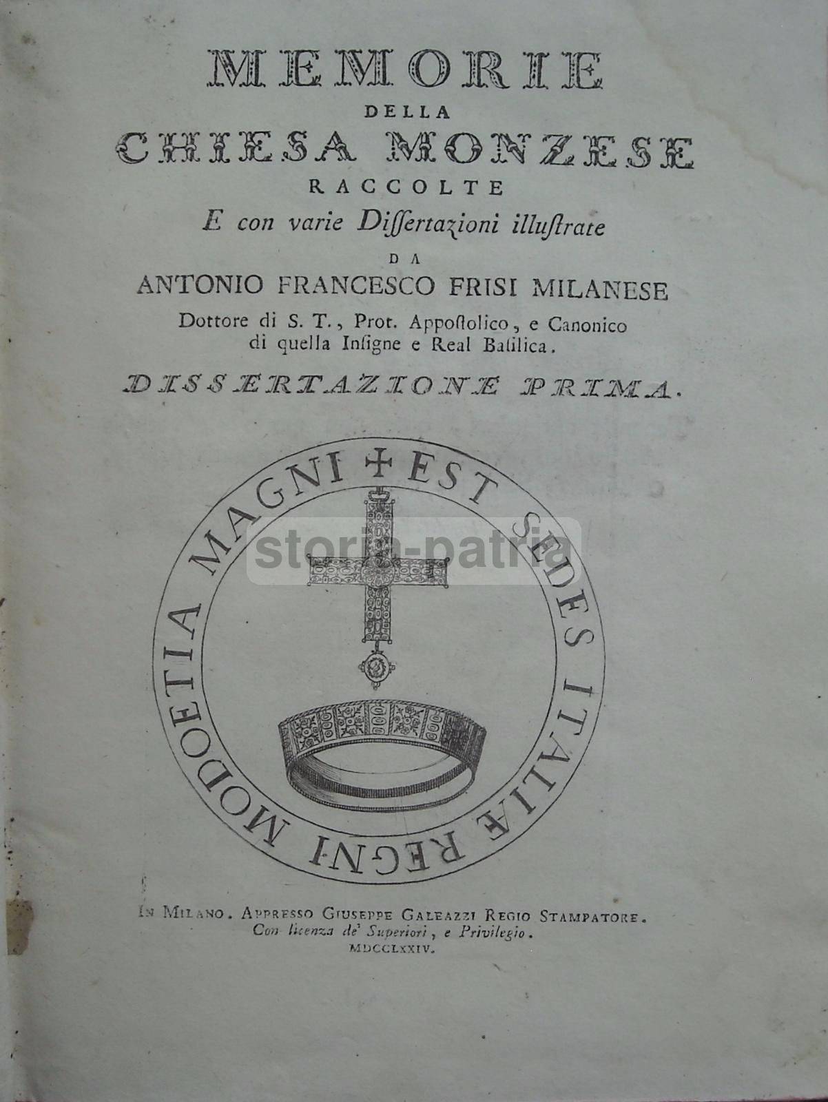 Memorie Della Chiesa Monzese, Antonio Francesco Frisi, 1774 1777
