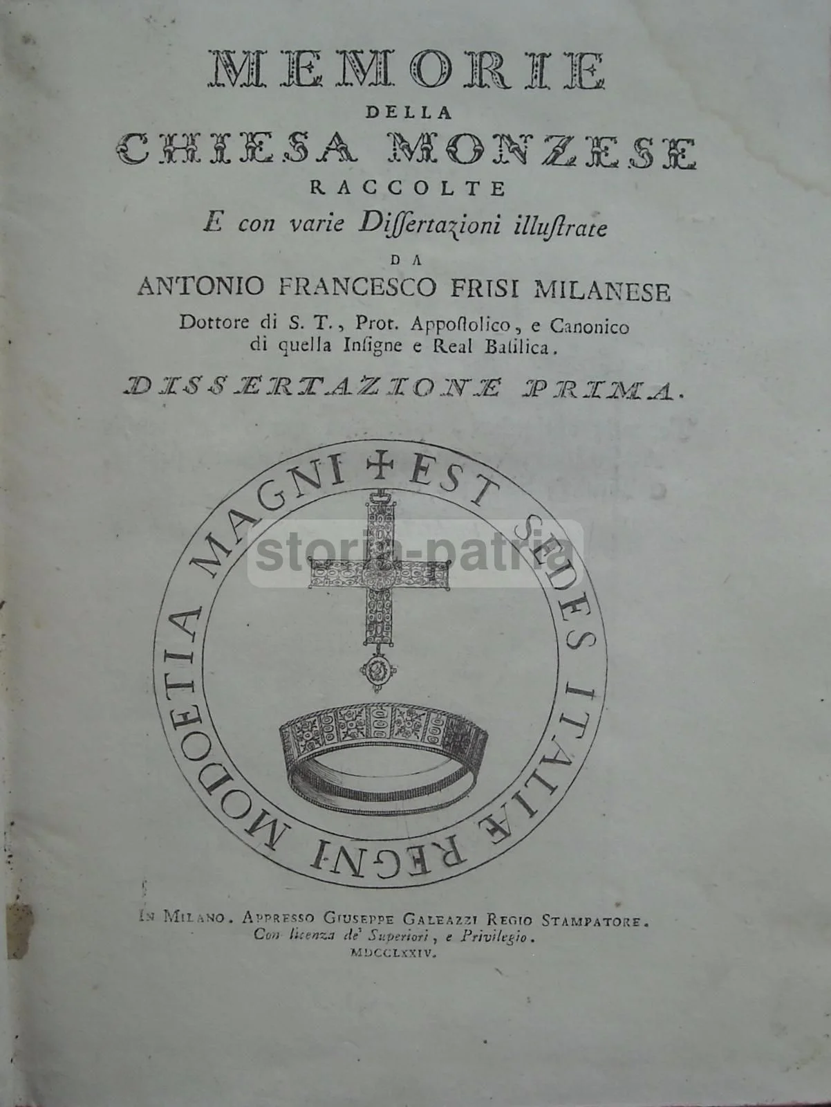 Memorie della Chiesa Monzese, Antonio Francesco Frisi, 1774 1777
