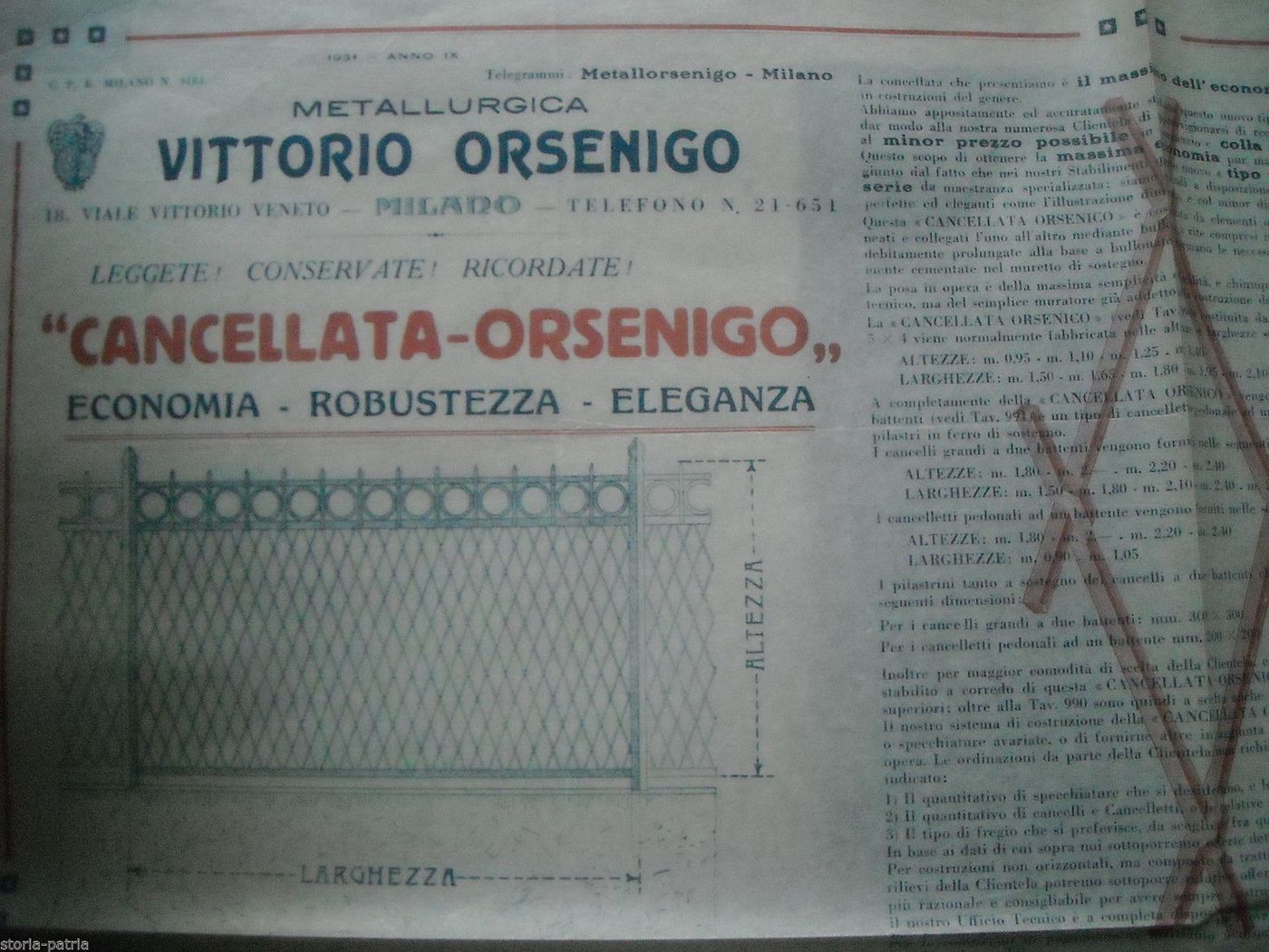 Manifesto Pubblicitario Metallurgica Vittorio Orsenigo, Milano 1931