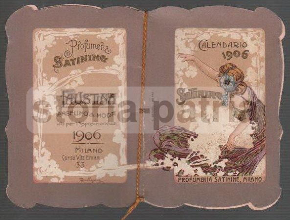 Calendarietto Pubblicitario Profumeria Satinine Milano 1906 Liberty