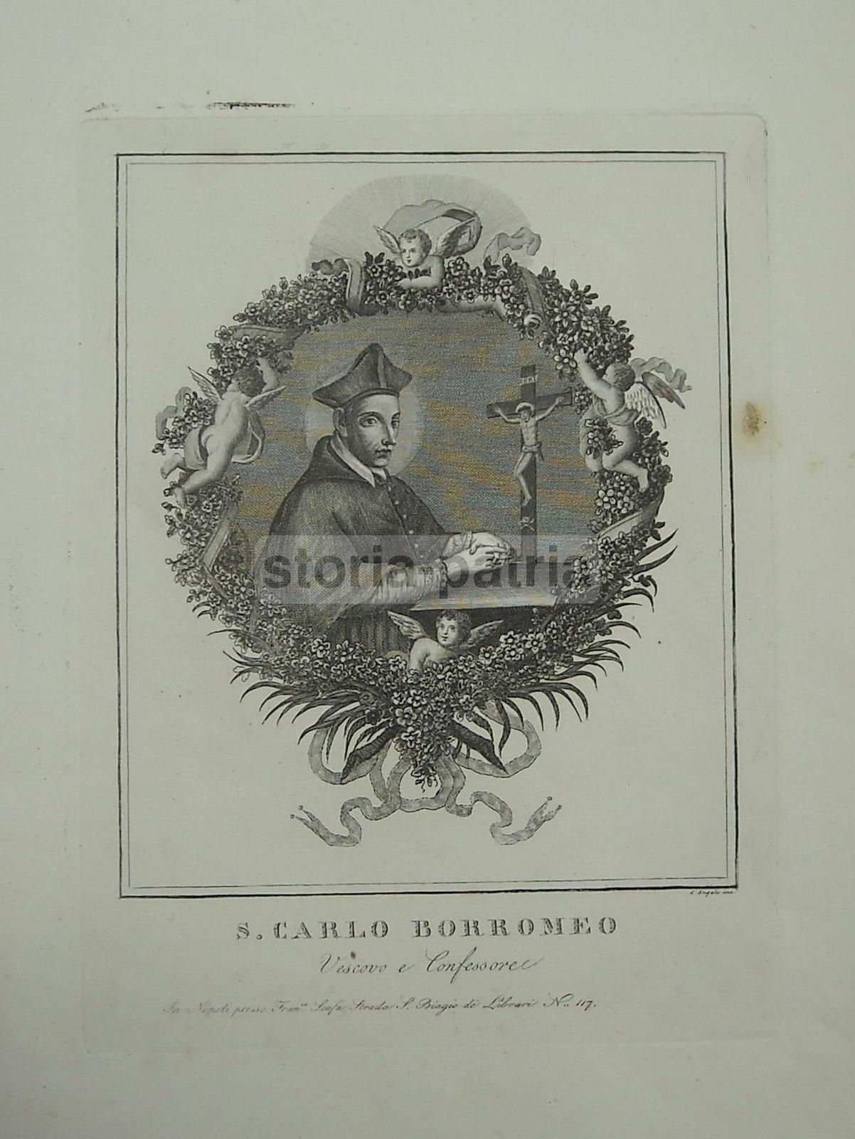 Incisione Antica Di San Carlo Borromeo, d'Angelo, Scafa, Napoli
