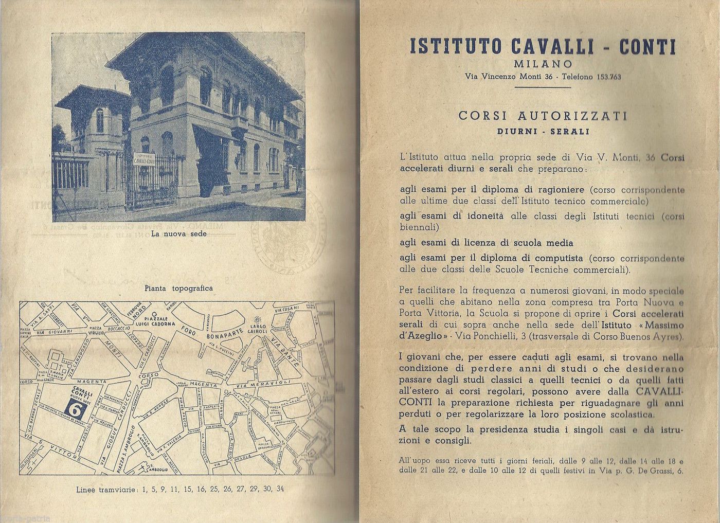 Istituto Cavalli   Conti Milano: Pieghevole Pubblicitario d'Epoca