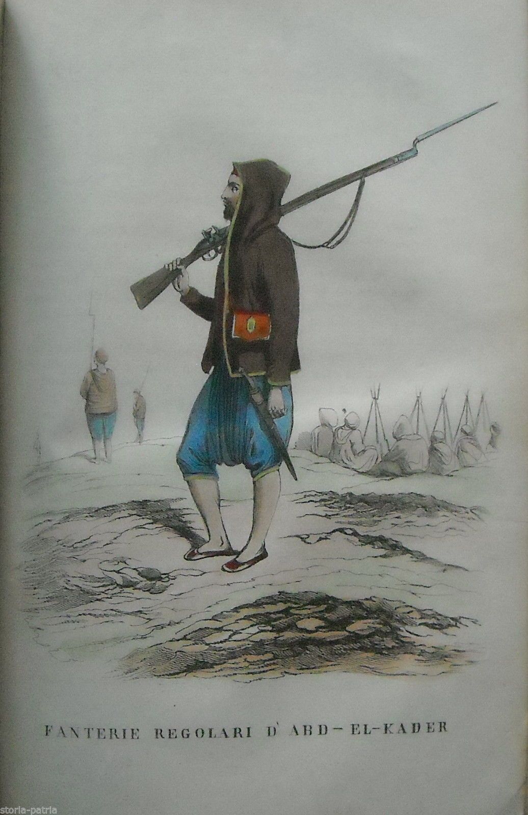 Stampa Antica Fanteria Abd El Kader Algeria 1800 Colorata