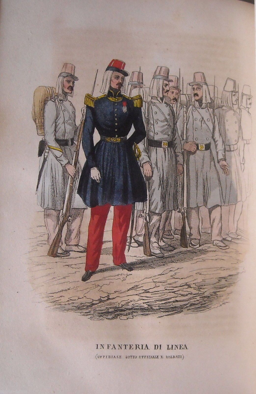Incisione Antica: Soldati E Ufficiali Della Fanteria Di Linea, Nord Africa, 1850