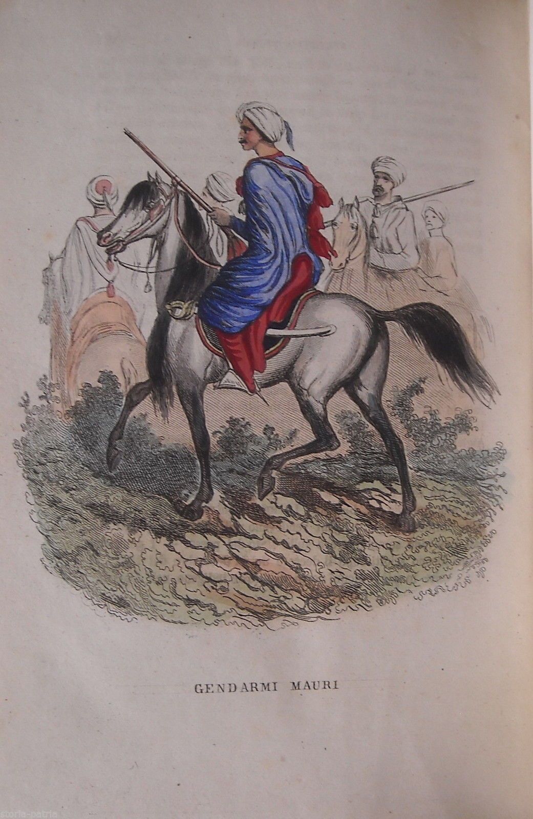Gendarmi Mauri A Cavallo. Incisione Acquarellata Della Metà Del XIX Secolo.