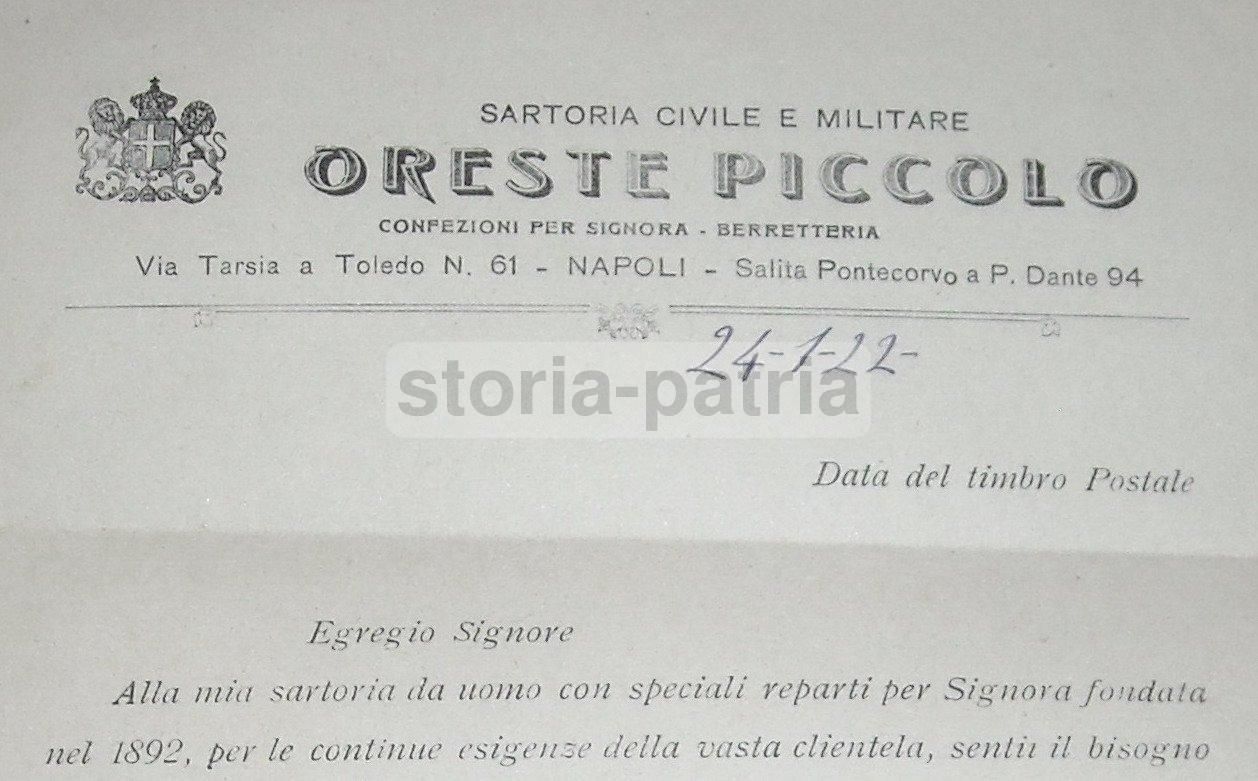 Pieghevole Pubblicitario Sartoria Oreste Piccolo Napoli 1922