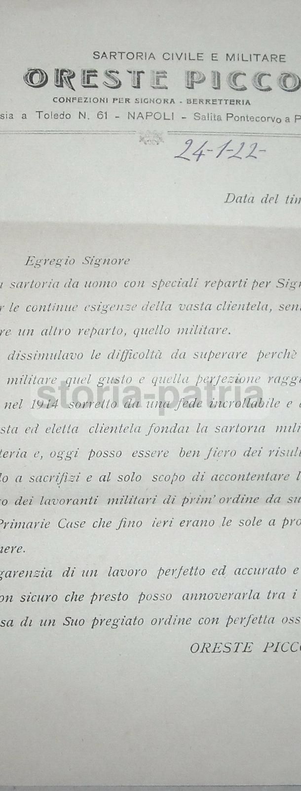 Pieghevole Pubblicitario Sartoria Oreste Piccolo Napoli 1922