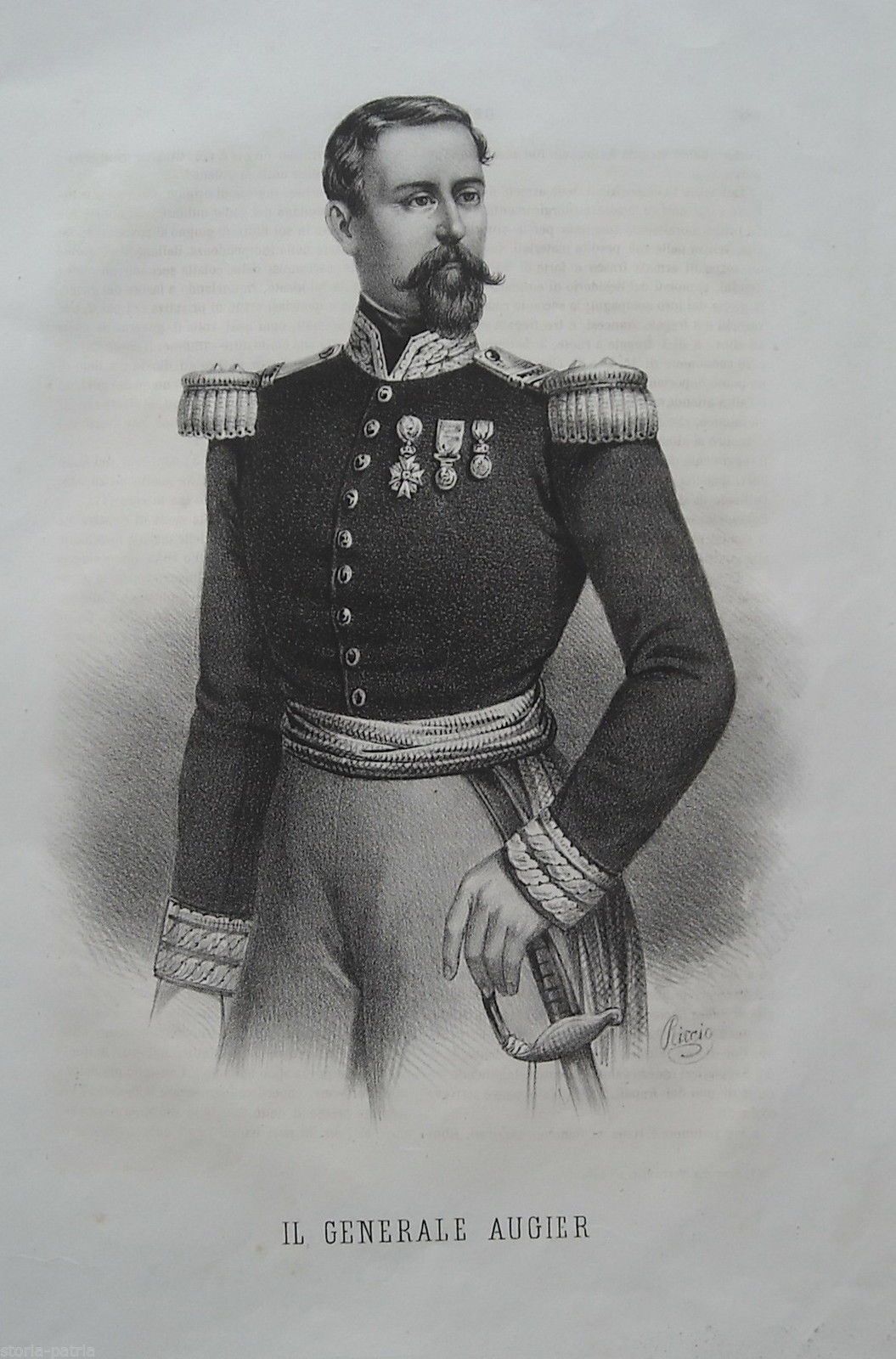 Ritratto Del Generale Augier, Litografia Originale Di Riccio, Napoli