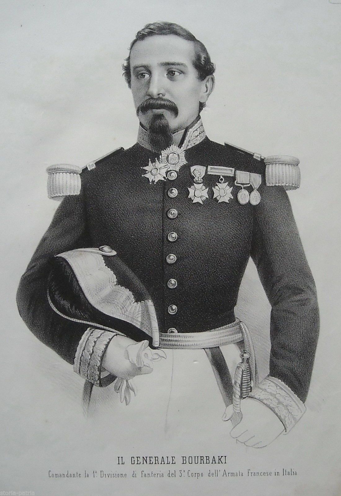 Generale Bourbaki Litografia Originale '800 Armata Francese Italia