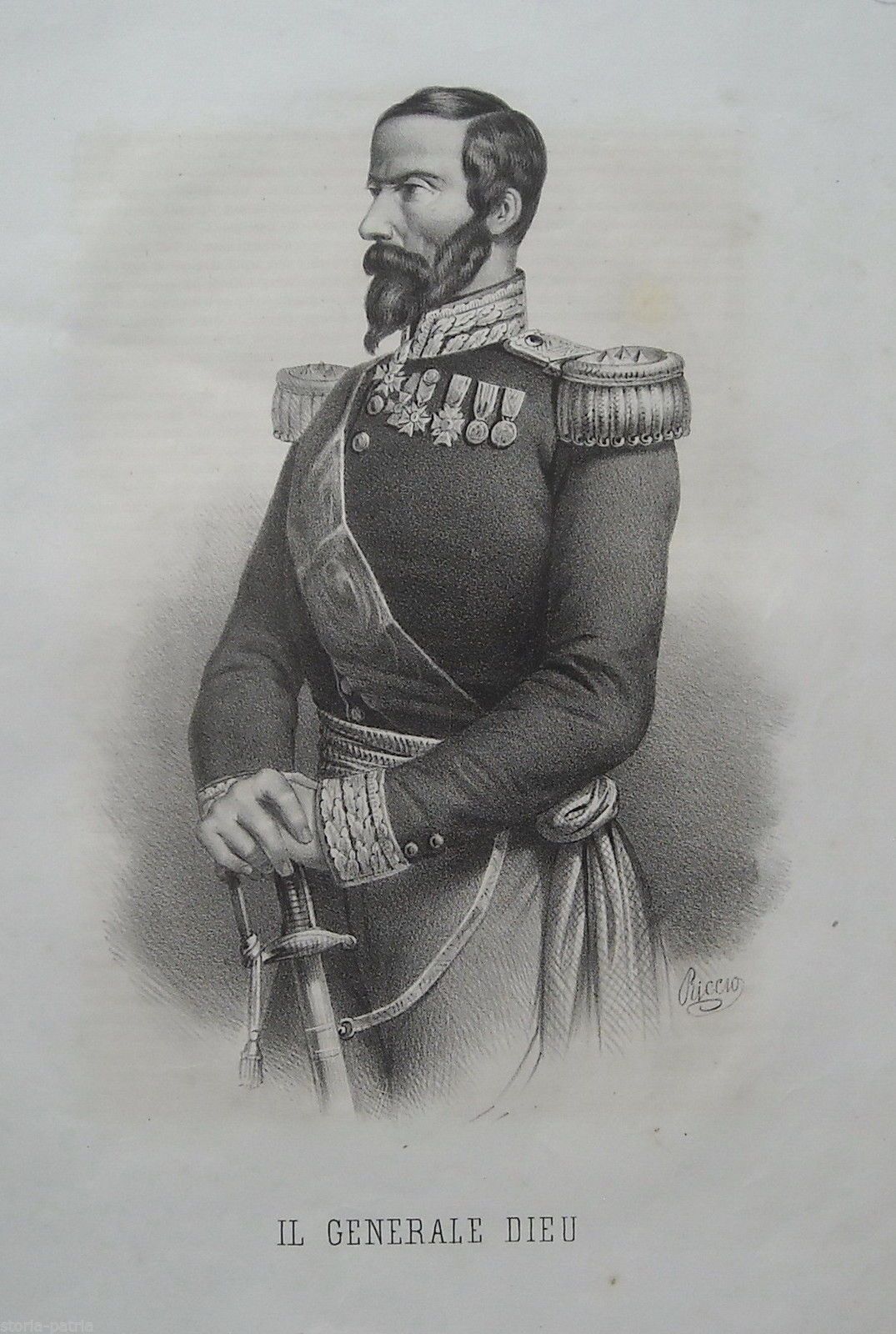 Generale Dieu, Litografia Di Riccio, Armata Francese In Italia, XIX Secolo