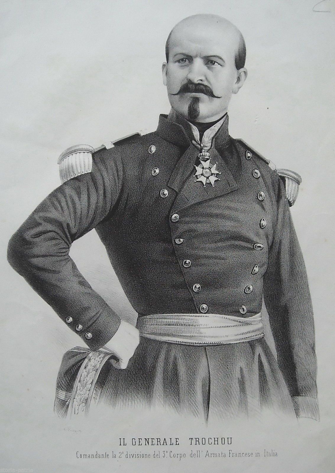 Generale Trochou. Litografia Originale Di Riccio. Armata Francese, 1850 Circa