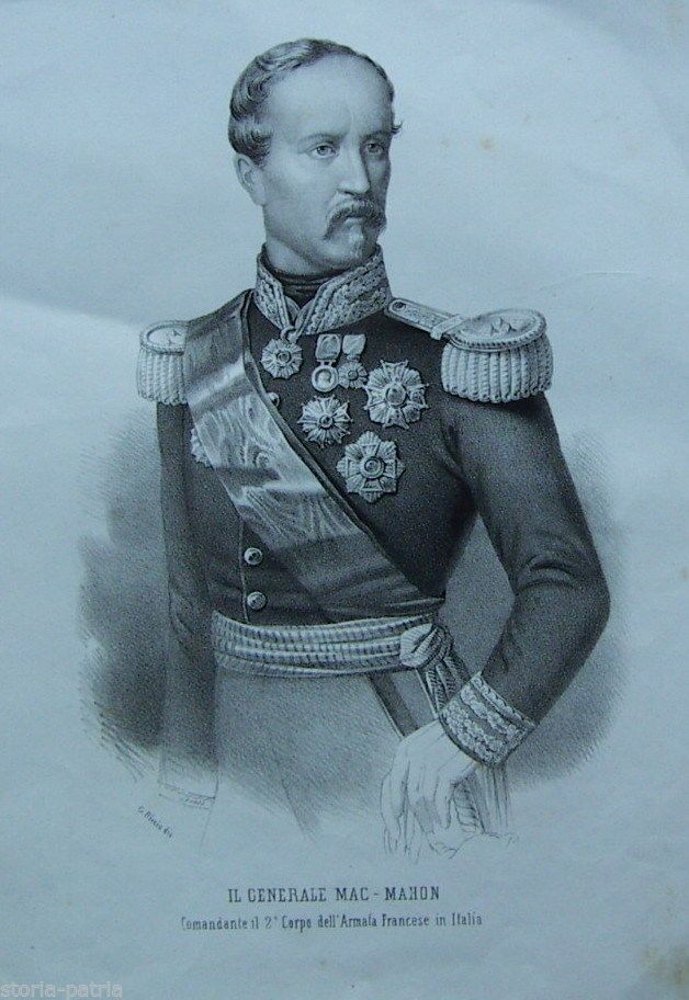 Generale Mac Mahon, Comandante 2° Corpo Armata Francese In Italia. Litografia Originale Di Riccio, Metà XIX Secolo