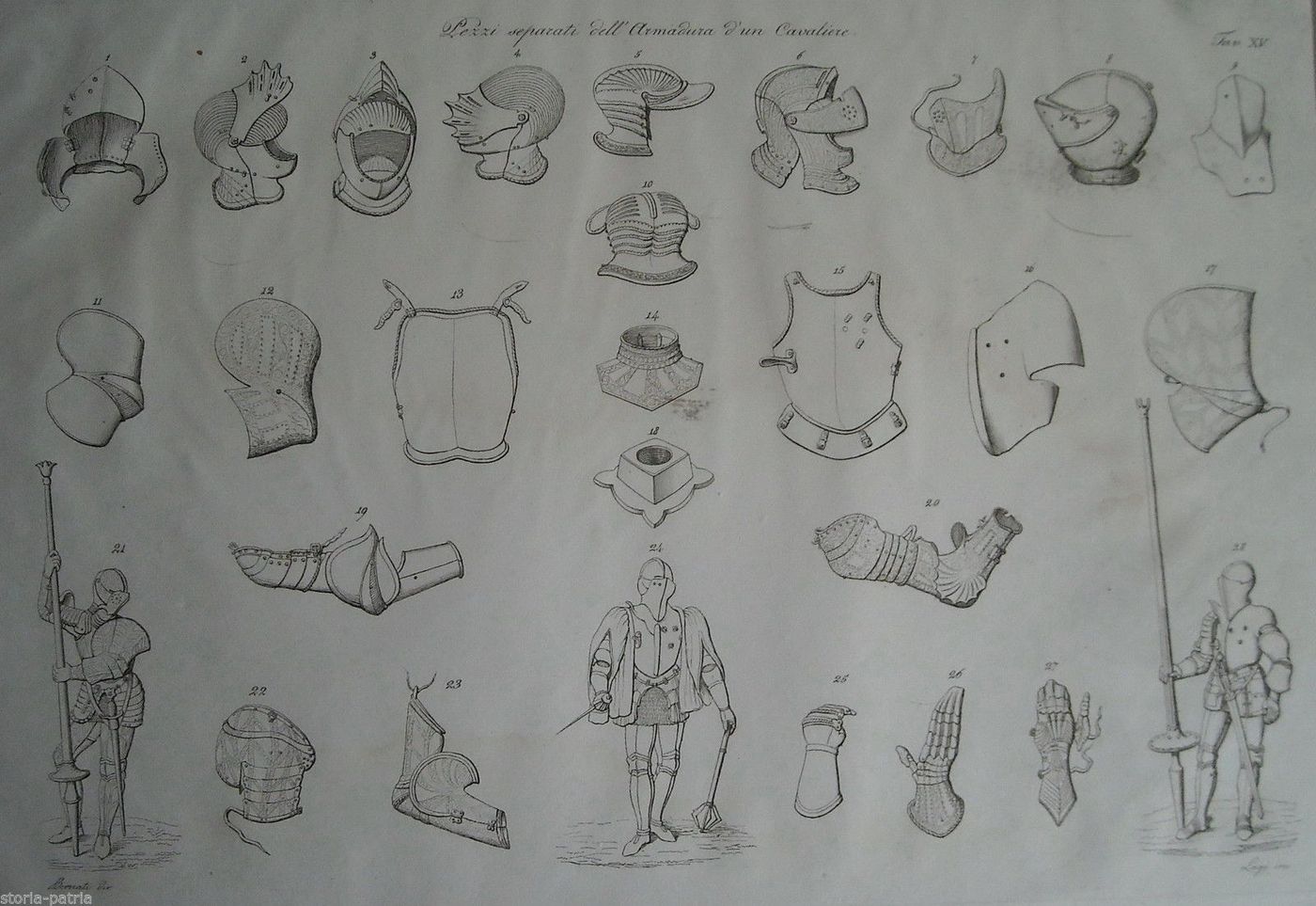 Incisione Armatura Cavaliere Bernati Lago 1840 Militaria Antica