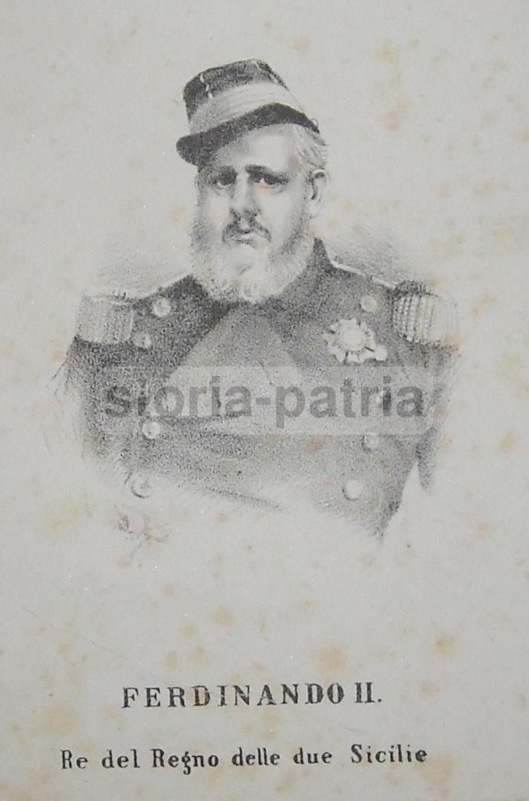 Ritratto Di Ferdinando II, Re Del Regno Delle Due Sicilie   Litografia Antica Del XIX Secolo