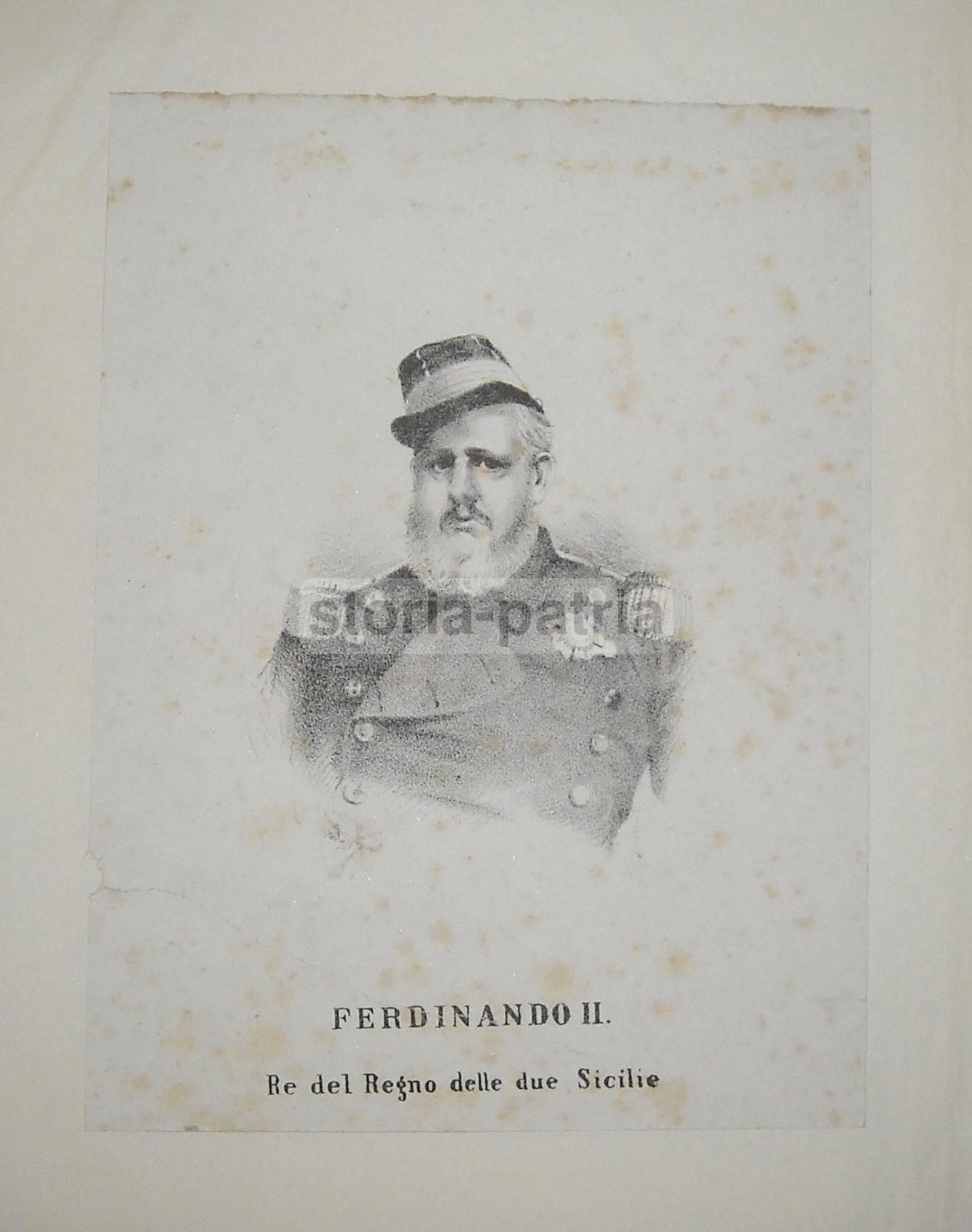 Ritratto Di Ferdinando II, Re Del Regno Delle Due Sicilie   Litografia Antica Del XIX Secolo