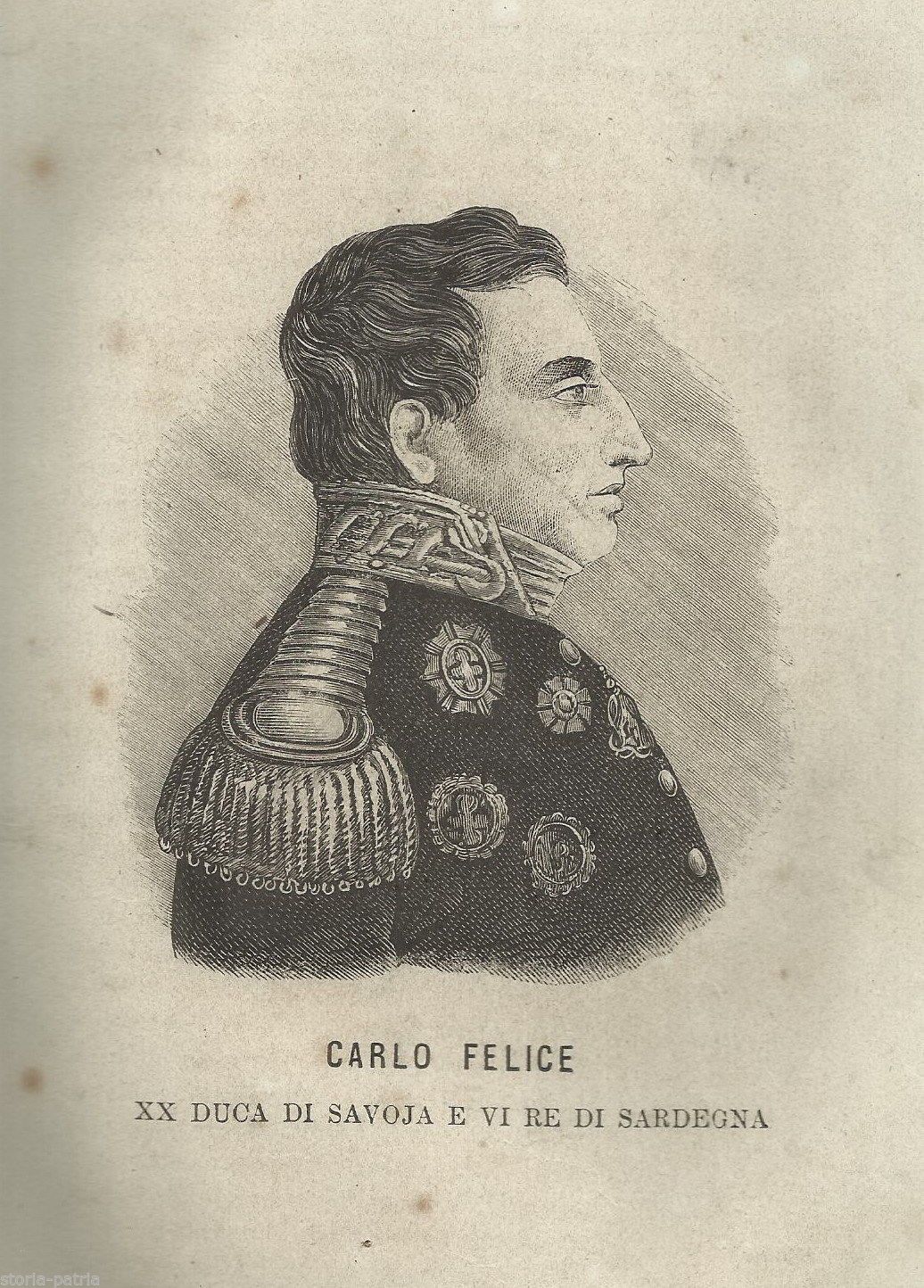 Carlo Felice Re Di Sardegna   Stampa Xilografica Del XIX Secolo