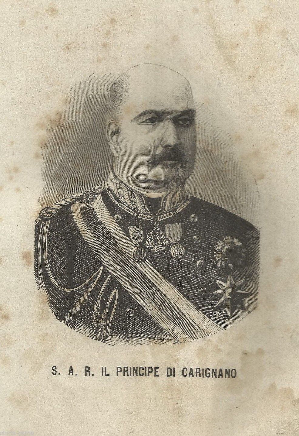 Antico Ritratto Del Principe Di Carignano, Casa Savoia. Stampa Xilografica, XIX Secolo