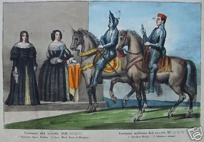 Military Costumes of the 15th and 17th Century, Orsini and Aspesi, 19th-Century Lithograph
