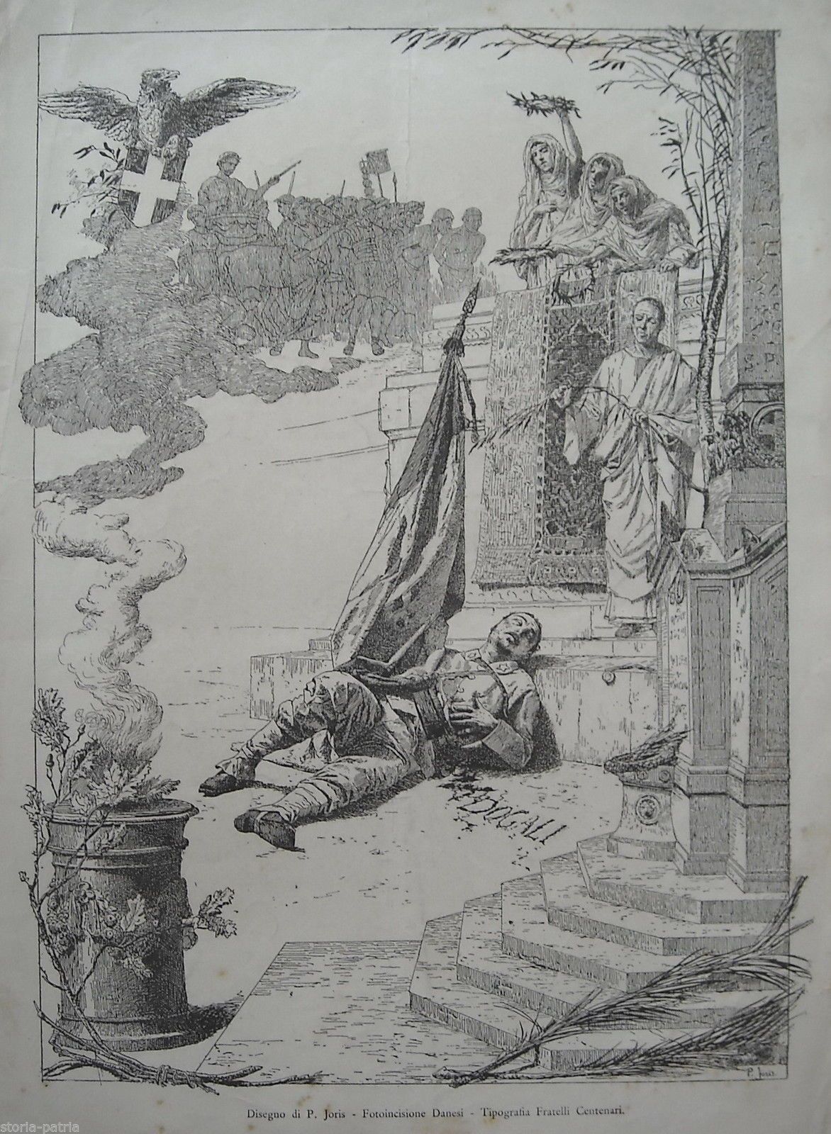 Stampa Allegorica Dogali Di Pio Joris, Eritrea E Casa Savoia