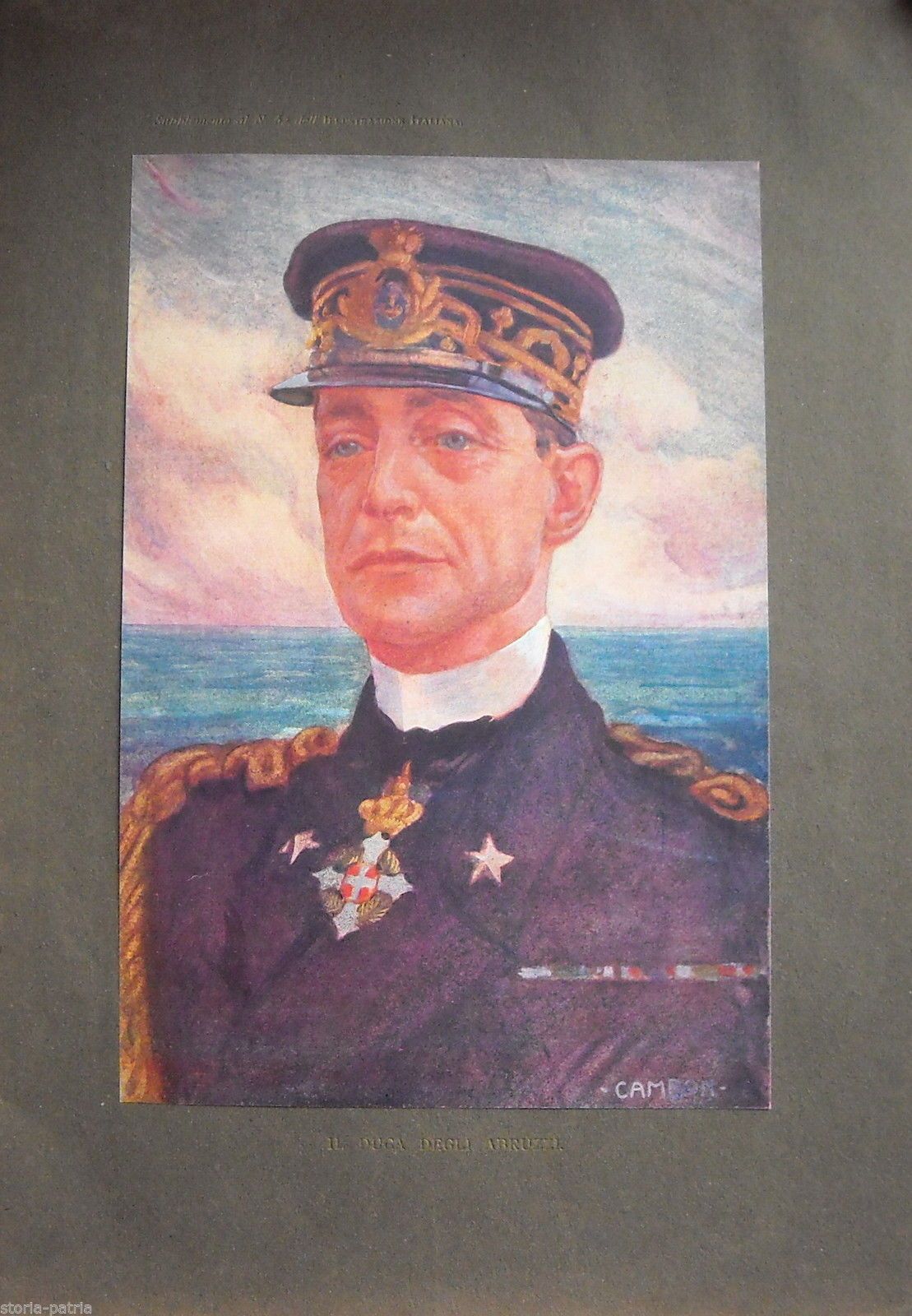Stampa Antica Duca Degli Abruzzi Savoia Divisa Militare 1914