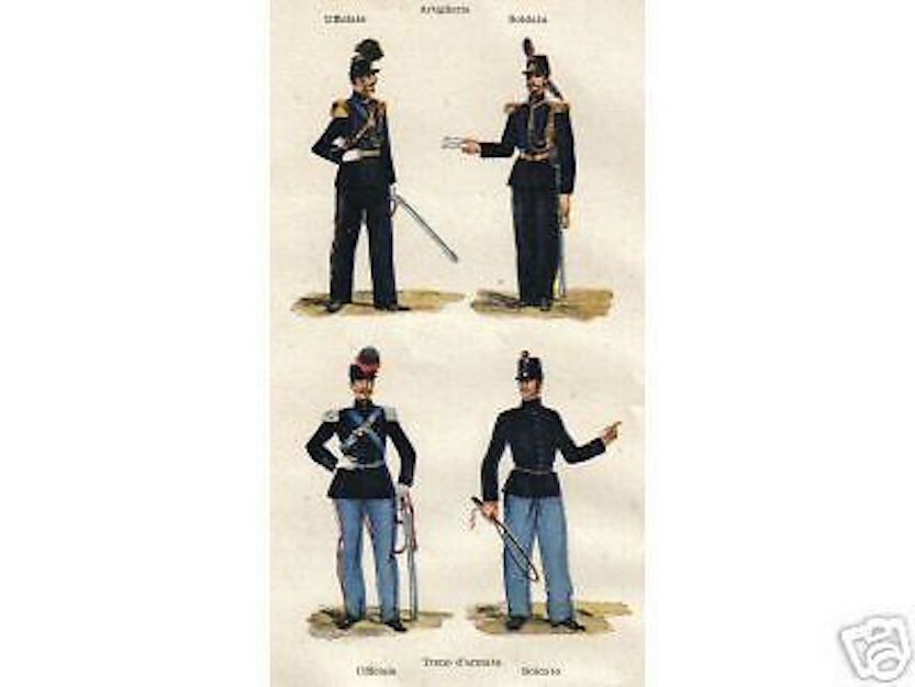 Stampa Artiglieria E Treno d'Armata Piemontese 1859 Uniformi