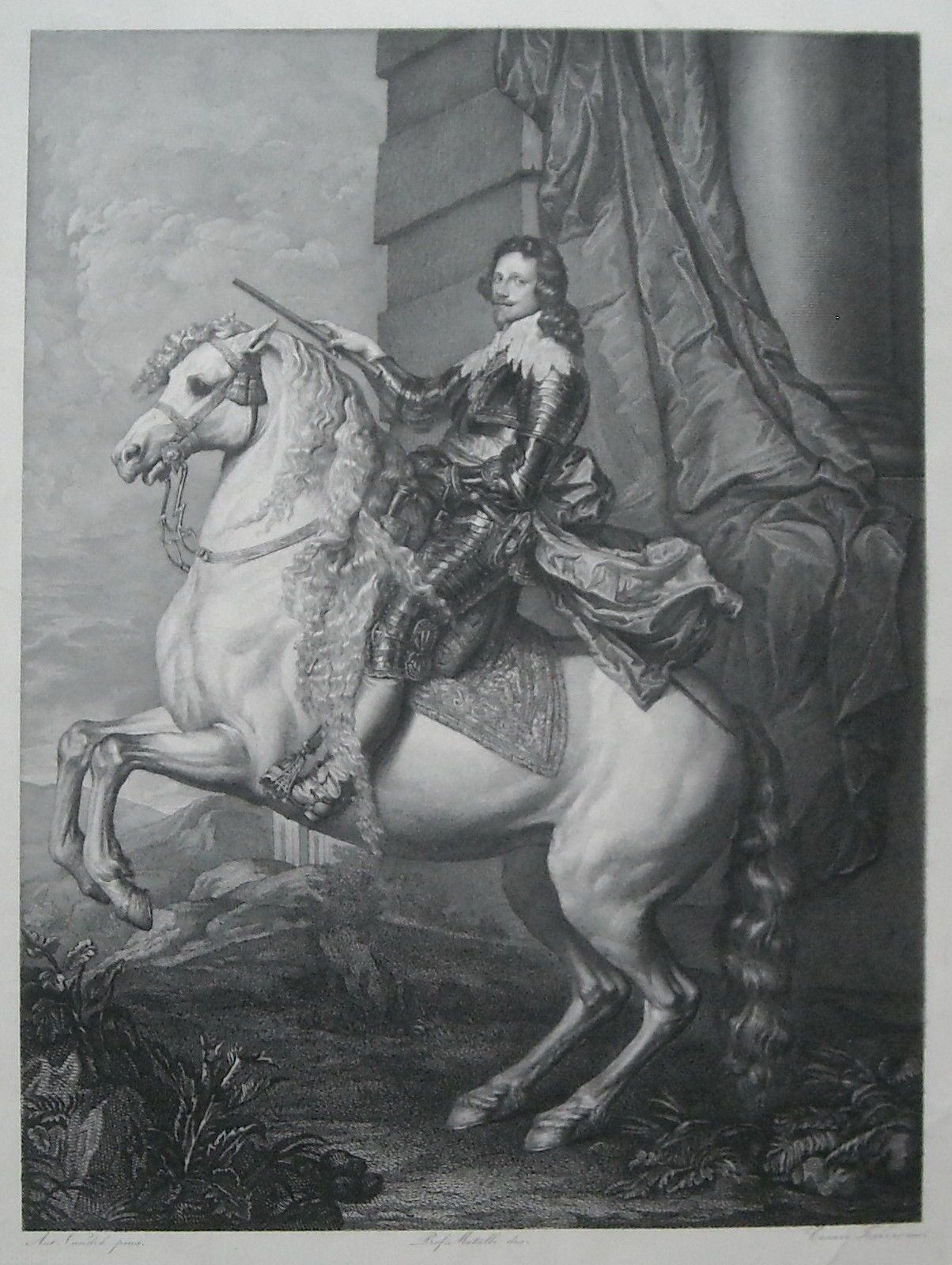 Incisione: Cavaliere A Cavallo Da Van Dyck, Cesare Ferreri