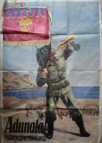 Manifesto Adunata Bersaglieri Palermo 1958 Fanfara Militaria Epoca