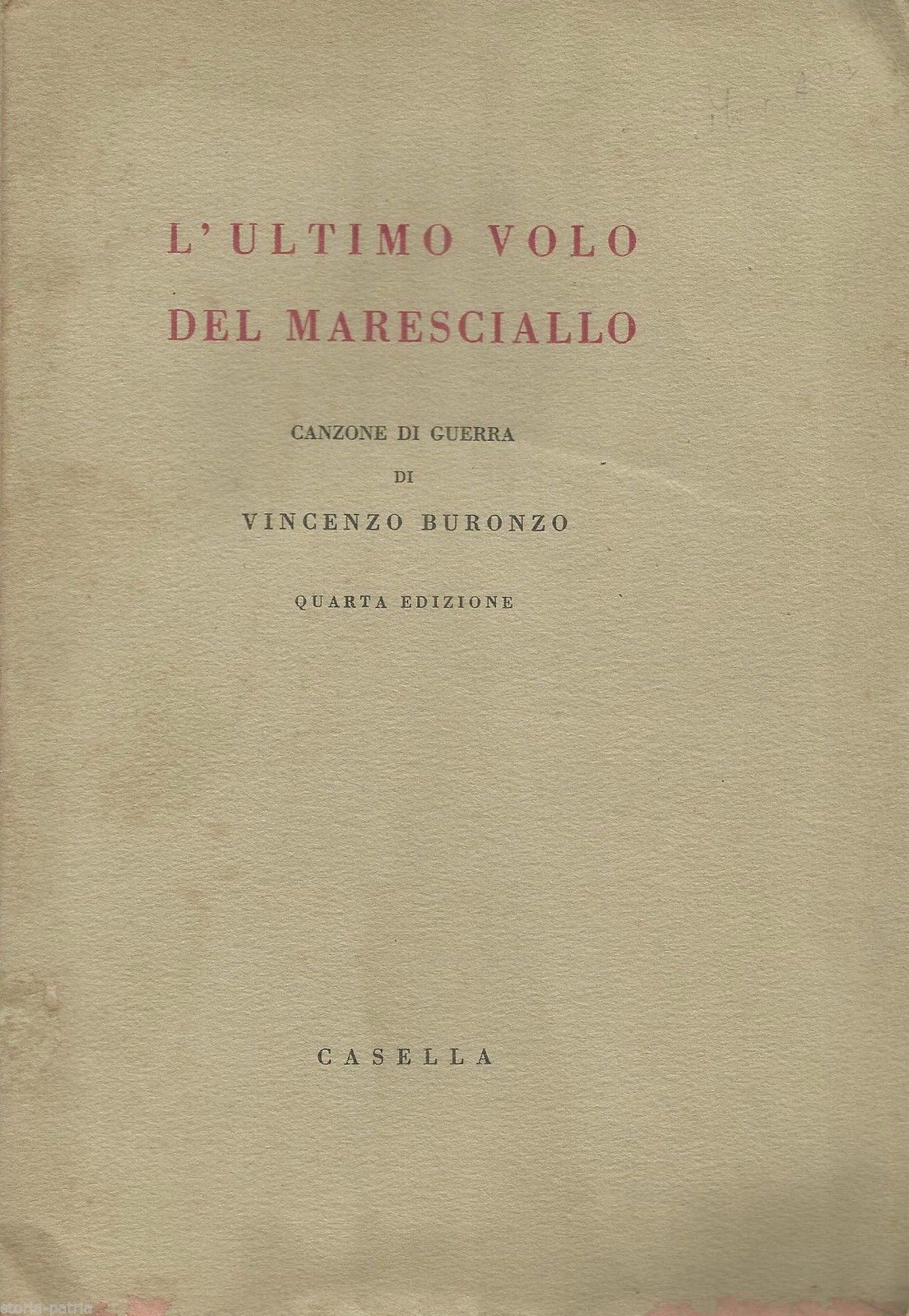 L'Ultimo Volo Del Maresciallo Balbo. Canzone Di Guerra, 1941, Napoli