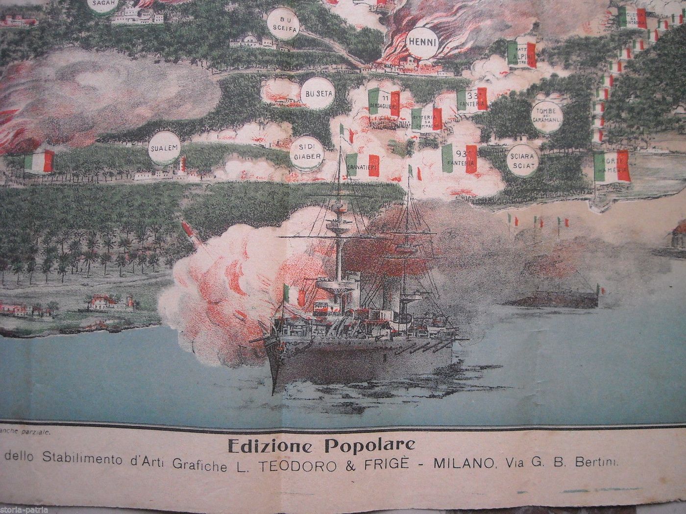 Mappa Battaglia Di Henni 1911 Guerra Italo Turca Libia Tripoli