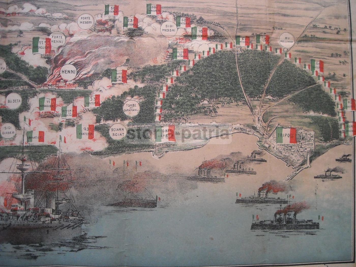 Mappa Battaglia Di Henni 1911 Guerra Italo Turca Libia Tripoli