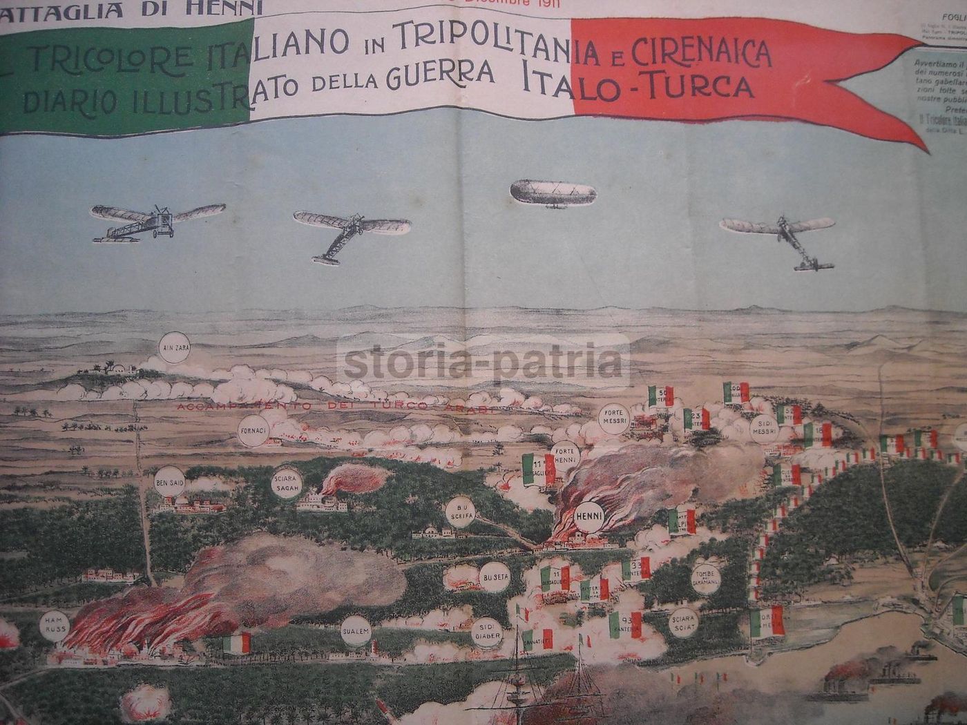 Mappa Battaglia Di Henni 1911 Guerra Italo Turca Libia Tripoli