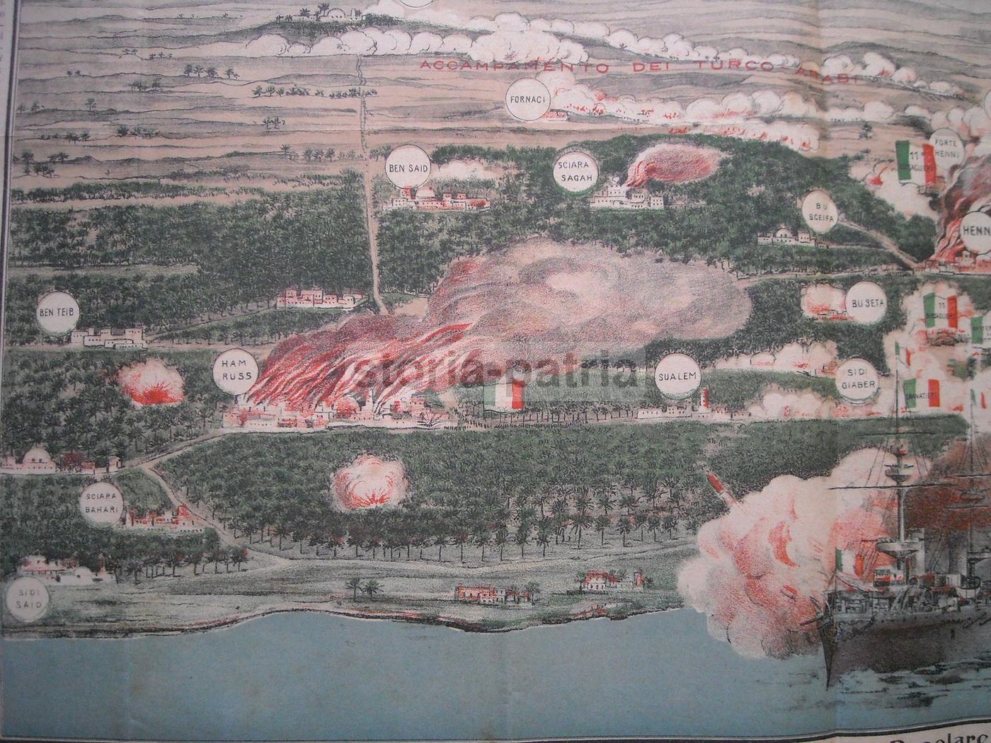 Mappa Battaglia Di Henni 1911 Guerra Italo Turca Libia Tripoli