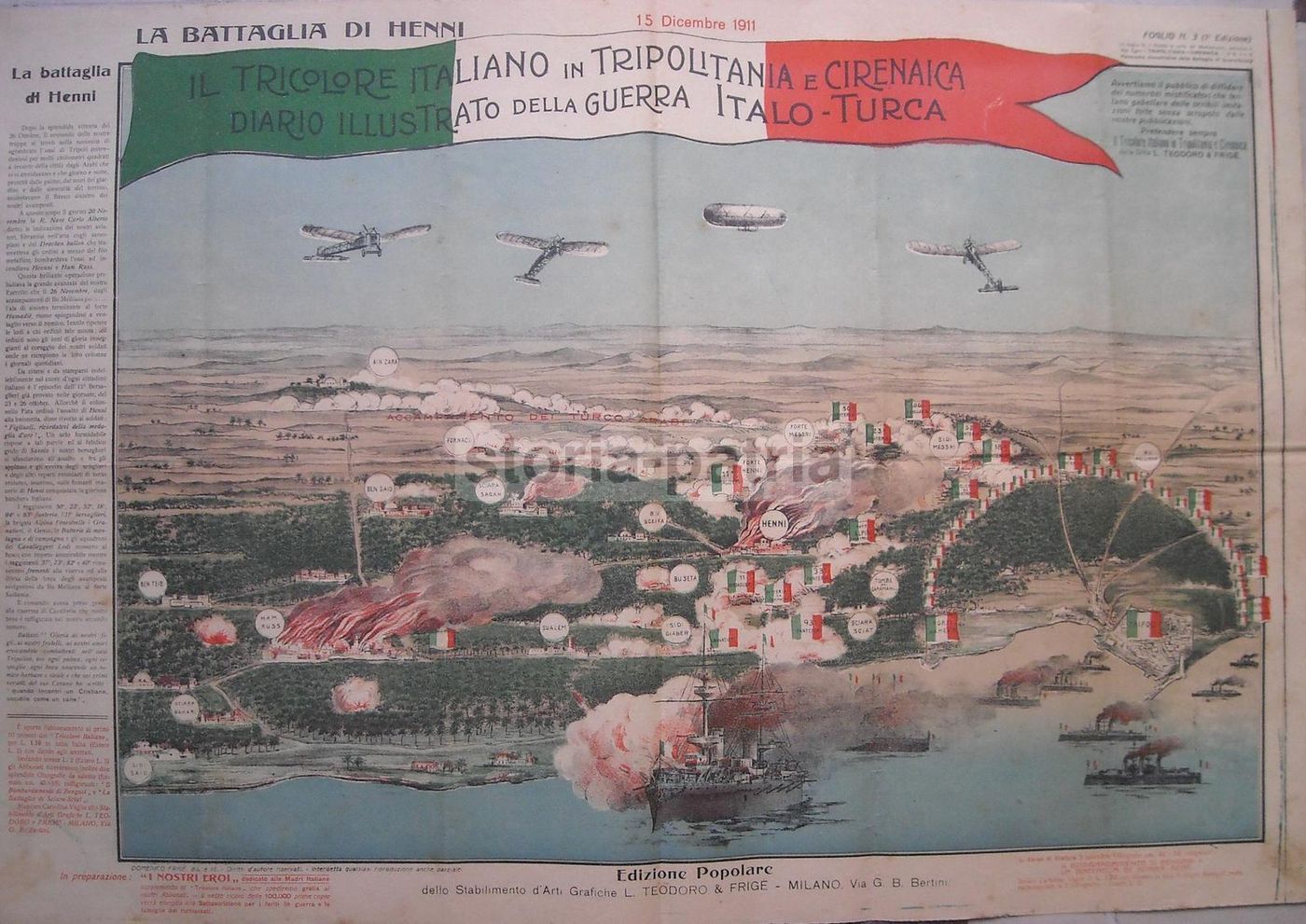 Mappa Battaglia Di Henni 1911 Guerra Italo Turca Libia Tripoli