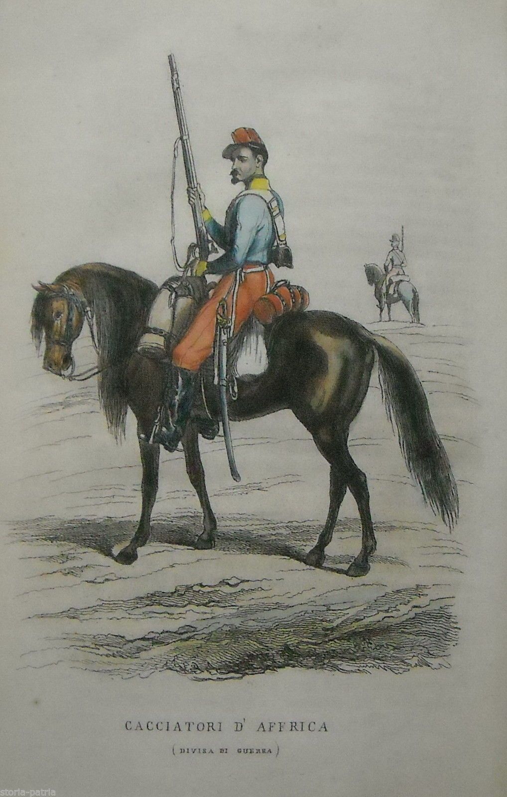 Cacciatori d'Africa: Divisa Da Guerra. Litografia Antica, 1850 Circa