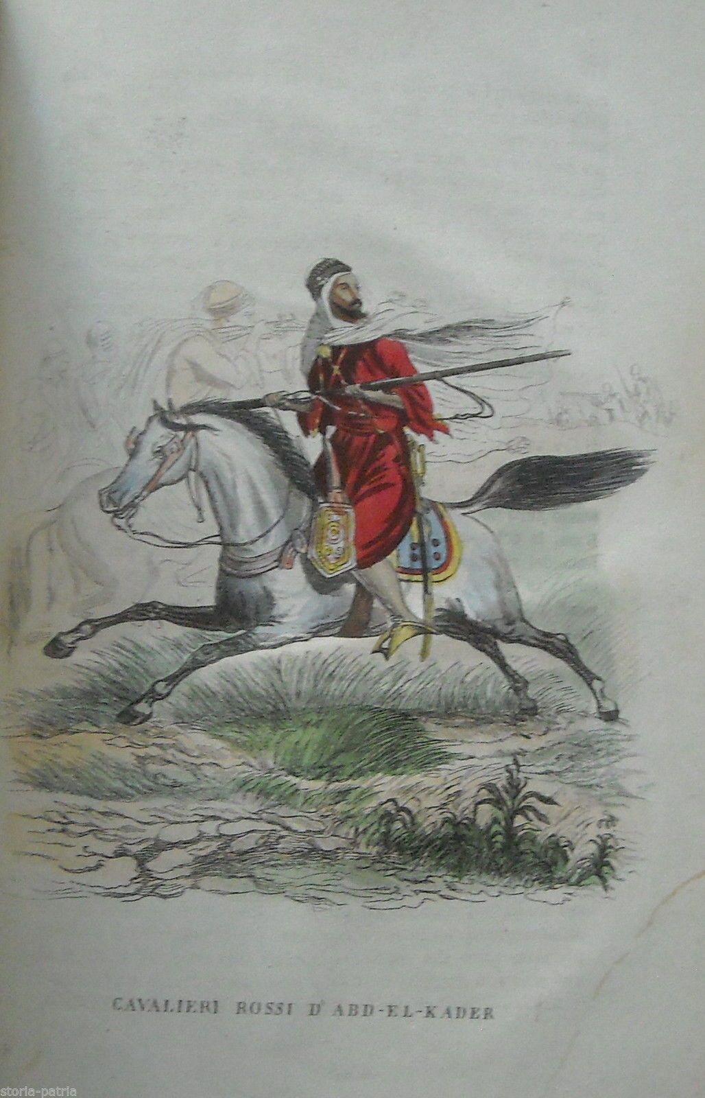Litografia Cavaliere Rosso Di Abd El Kader, Africa Militaria, XIX Secolo