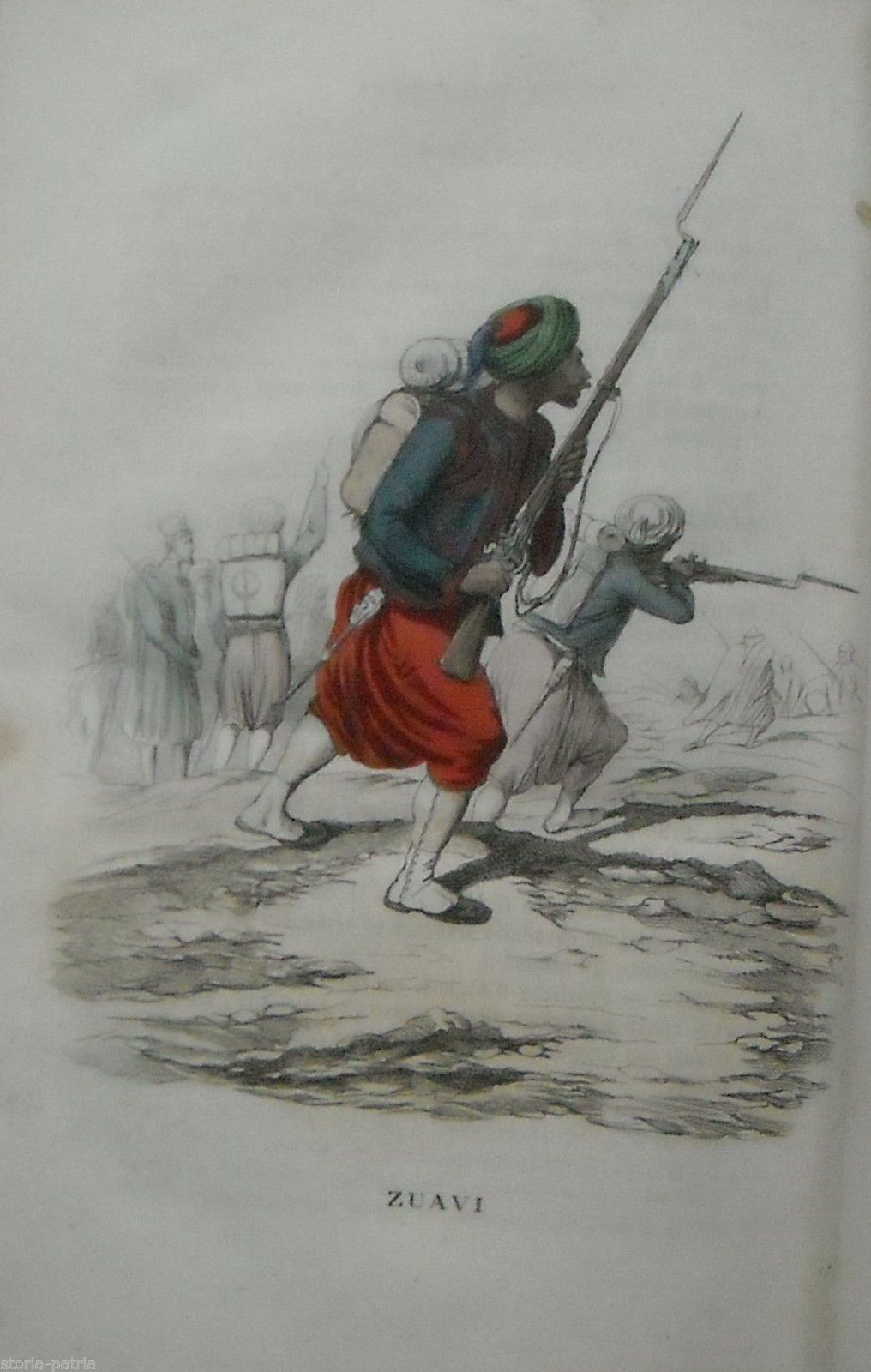 Stampa Antica: Zuavi, Africa, Militaria Colorata (metà Ottocento)