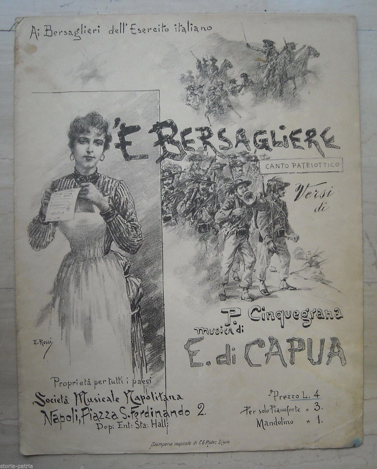 Il Bersagliere   Stampa Litografica Di E. Rossi (Canto Patriottico)