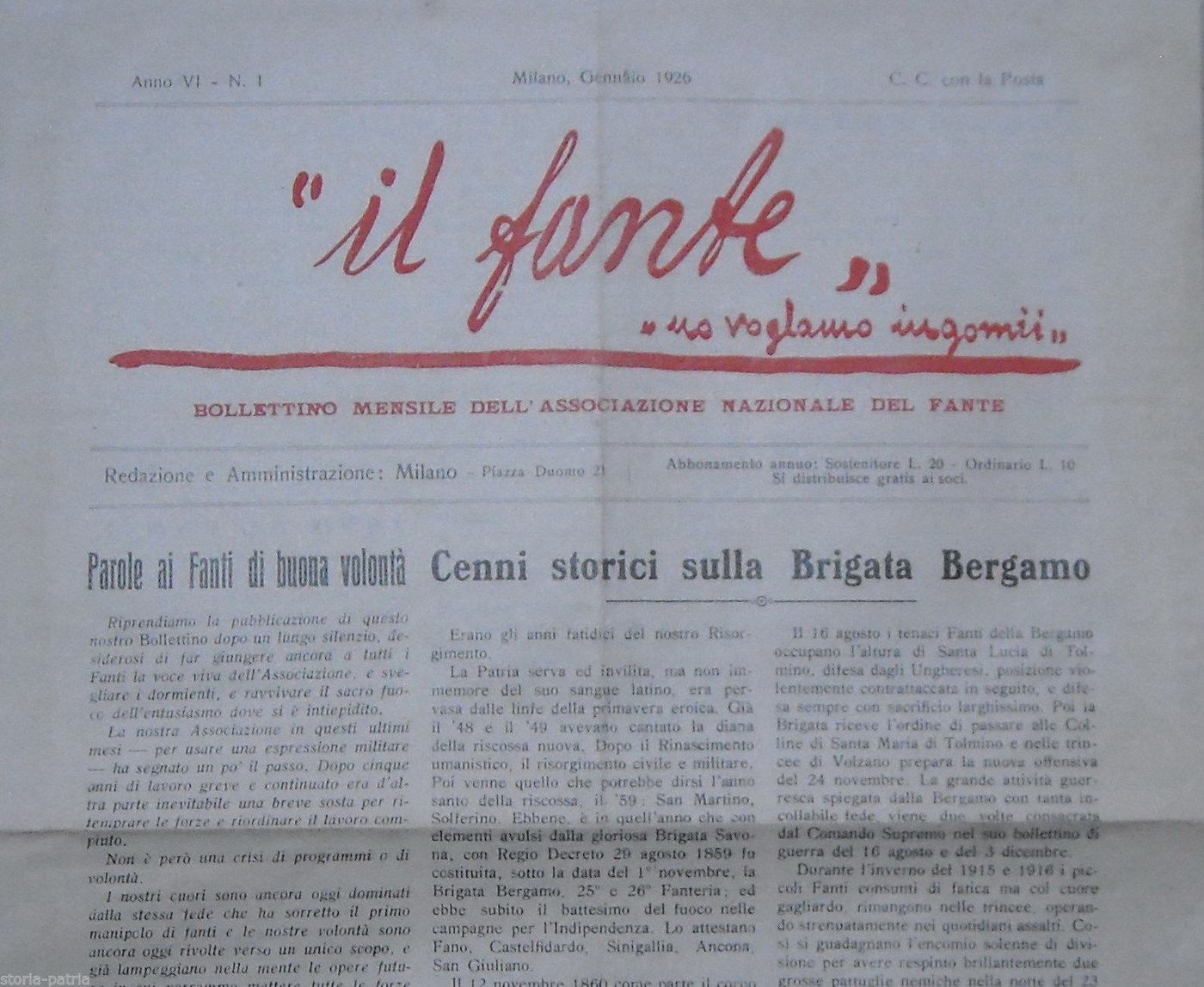 Il Fante 1926: Brigata Bergamo, Bollettino Dell'Associazione Nazionale Del Fante