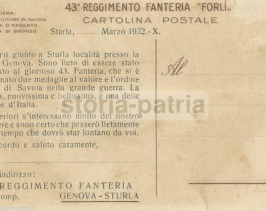 Cartolina 43° Reggimento Fanteria Forlì 1932 Grande Guerra Libia