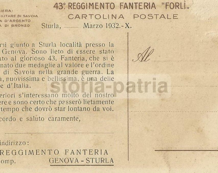 Cartolina 43° Reggimento Fanteria Forlì 1932 Grande Guerra Libia